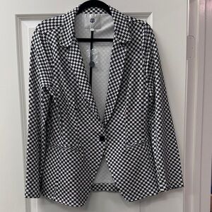 Black and White Cat Checkered Women's Blazer